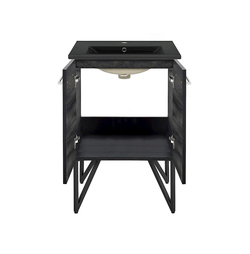 Swiss Madison Annecy 24 in. Black Walnut Bathroom Vanity With Black Ceramic Sink Top