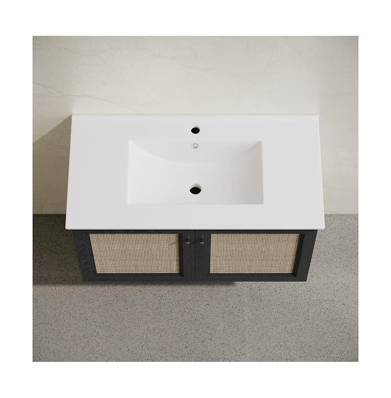 Swiss Madison36" Wall-Mounted Bathroom Vanity in Black Oak with Single Faucet Hole Vanity Top