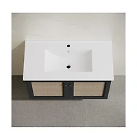 Swiss Madison36" Wall-Mounted Bathroom Vanity in Black Oak with Single Faucet Hole Vanity Top