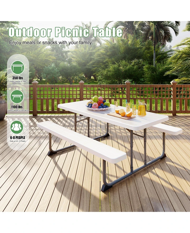 Skonyon 6ft Picnic Table with 2 Benches Heavy-Duty Table for 6-8 Person