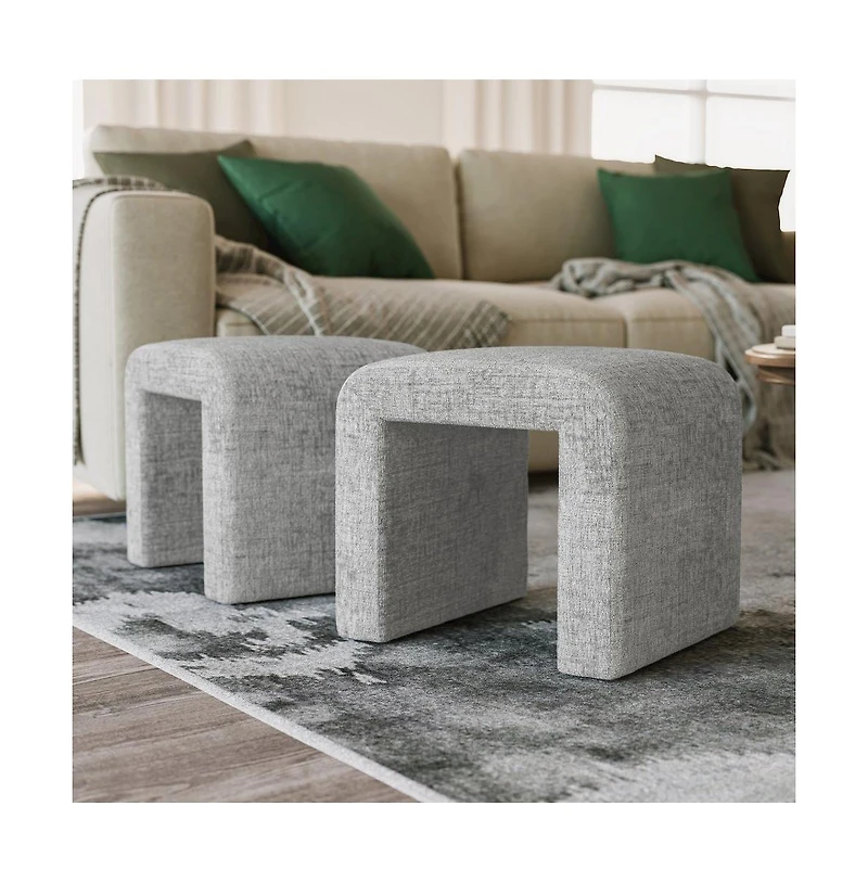 Luxury Curved Upholstered Waterfall Jacquard Petite Ottoman Bench