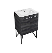 Swiss Madison Annecy 24 in. Black Walnut Bathroom Vanity With White, 3-Hole Ceramic Sink Top
