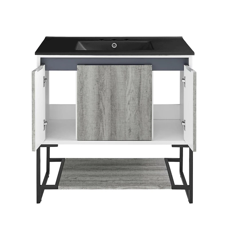 Swiss MadisonMarseille 36 in. Gray Bathroom Vanity With Black, 3-Hole Ceramic Sink Top