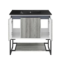 Swiss MadisonMarseille 36 in. Gray Bathroom Vanity With Black, 3-Hole Ceramic Sink Top