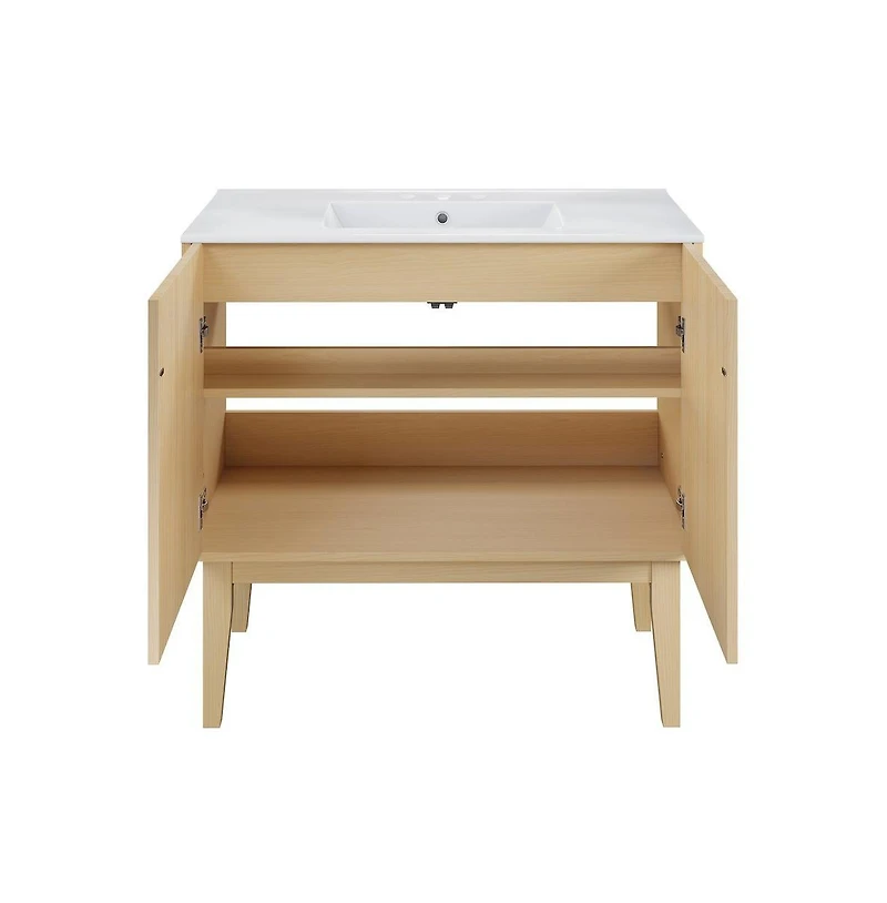 Swiss Madison 36" Freestanding Bathroom Vanity in Natural Oak with 3-Hole Widespread Sink Top