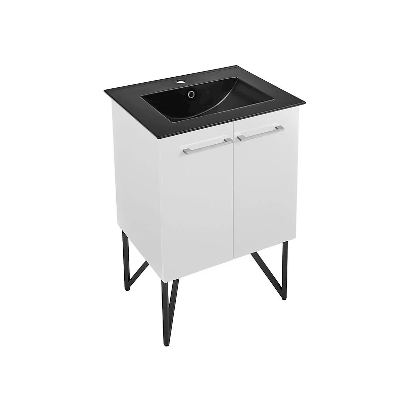Swiss Madison Annecy 24 in. White Bathroom Vanity With Black Ceramic Sink Top