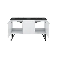 Swiss Madison 60 in. White, Double Basin Bathroom Vanity, Black, 3-Hole Sink Top