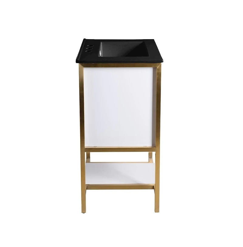 Marseille 24 in. White Bathroom Vanity With Black, 3-Hole Ceramic Sink Top