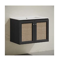 Swiss Madison 30" Wall-Mounted Bathroom Vanity in Black Oak with Single Faucet Hole Vanity Top