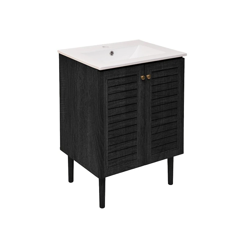 Swiss Madison Bron 24" Freestanding Bathroom Vanity in Black Oak with Sink Top