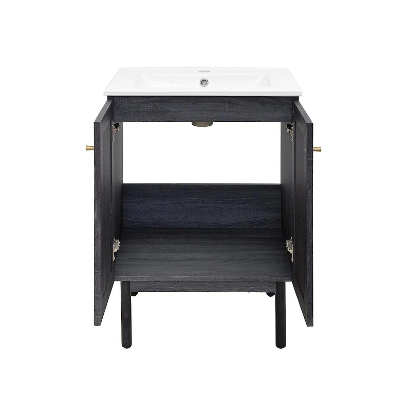 Swiss Madison Classe 24" Freestanding Bathroom Vanity in Black Oak with Sink Top