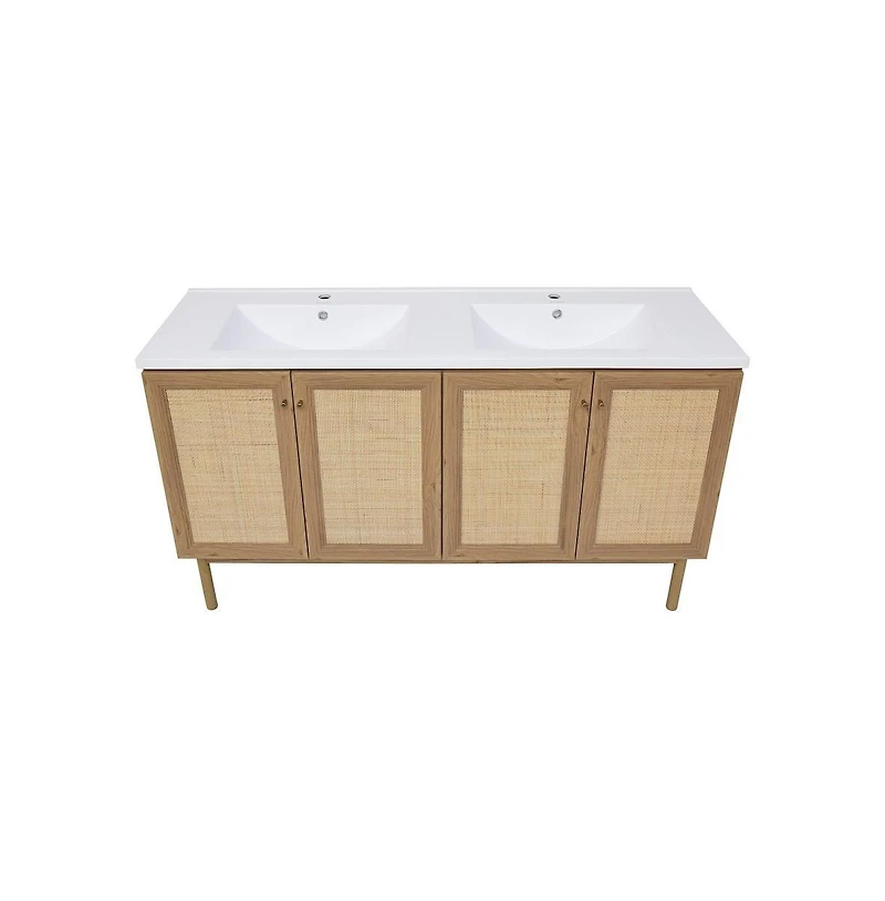 Swiss Madison Classe 60" Freestanding Bathroom Vanity in Golden Oak with Double Basin Sink Top