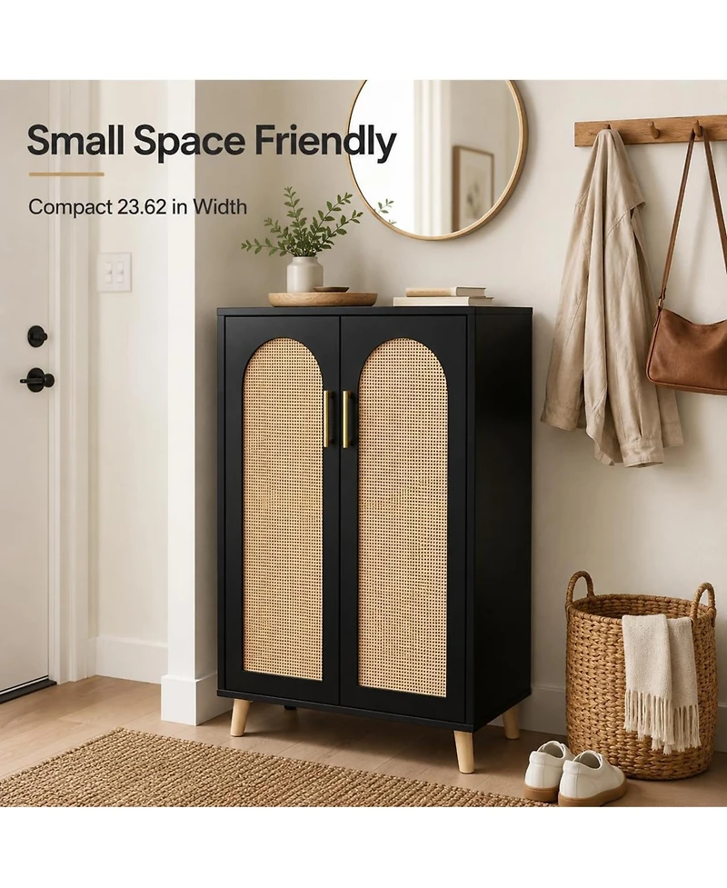 gaomon Entryway Storage Cabinet 23.6" Tall Freestanding Organizer Sideboard with Rattan Doors Adjustable Shelves for Hallway Foyer Living Room