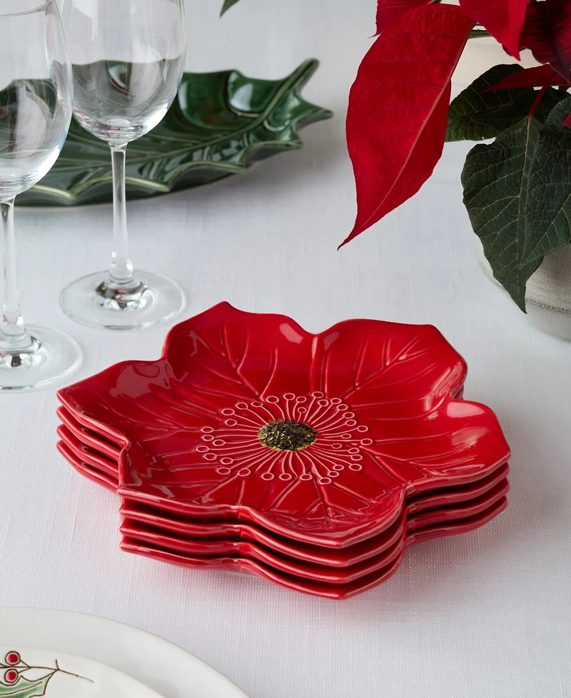 Certified International Festive Blooms Poinsettia Dessert Plates, Set of 4