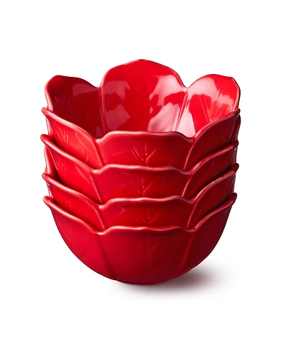 Certified International Festive Blooms Poinsettia Ice Cream Bowls, Set of 4