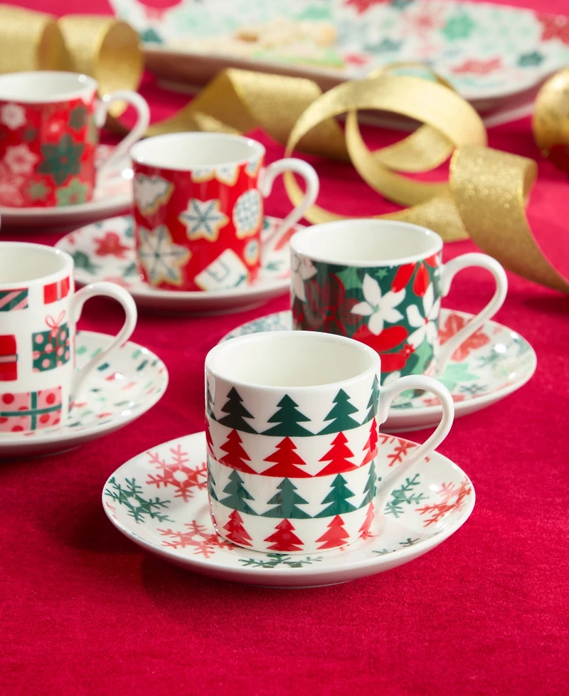 Certified International Holiday Spruce Espresso Cup Saucer Set, Service for 6