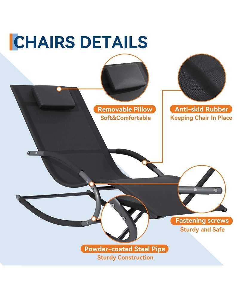gaomon Outdoor Lounge Chair Set of 2 Patio Recliner with Pillow Breathable Mesh Steel Frame Heavy Duty Rocking Chaise for Pool Lawn Garden Backyard