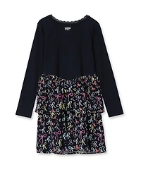 Lands' End Girls Long Sleeve Ribbed Tiered Dress