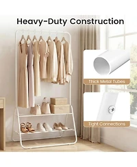 Sugift Heavy Duty Clothes Rack with Hanging Rod and 2 Storage Shelves Freestanding Garment Organizer