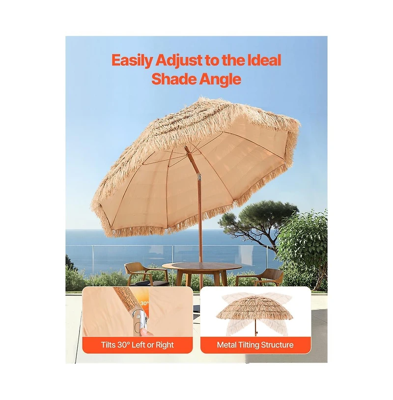 Sugif Tiki Umbrella Thatched Patio Umbrella with Tilt Pp Thatch Metal Ribs Hawaiian Style