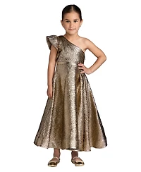 Mac Duggal Big Girls One-Shoulder Metallic A-Line Maxi Dress