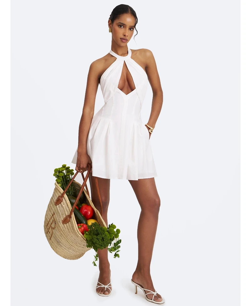 Miss Circle Women's Jordyn White Cotton Poplin Keyhole Halter Mini Dress
