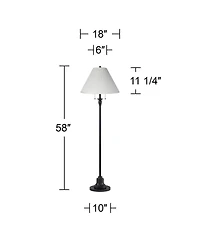 360 Lighting Dyna Traditional 58" Tall 2-Light Standing Floor Lamp Skinny Pole Pull Chain Black Finish Pleated Ivory Shade