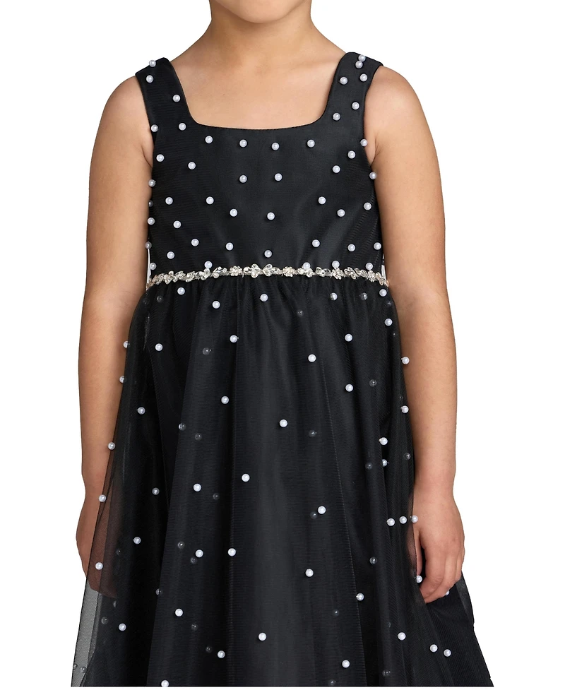 Mac Duggal Little Girls Pearl Embellished Tulle Maxi Dress