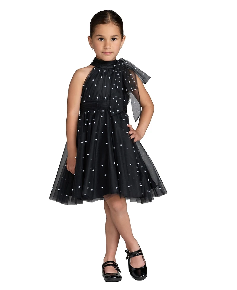 Mac Duggal Little Girls Pearl Embellished Tulle Fit and Flare Dress