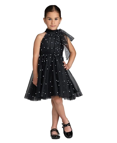 Mac Duggal Little Girls Pearl Embellished Tulle Fit and Flare Dress
