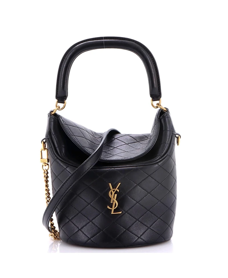 Pre-Owned Saint Laurent Mini Gaby Chain Bucket Bag Quilted Leather