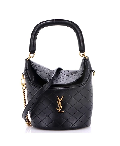 Pre-Owned Saint Laurent Mini Gaby Chain Bucket Bag Quilted Leather