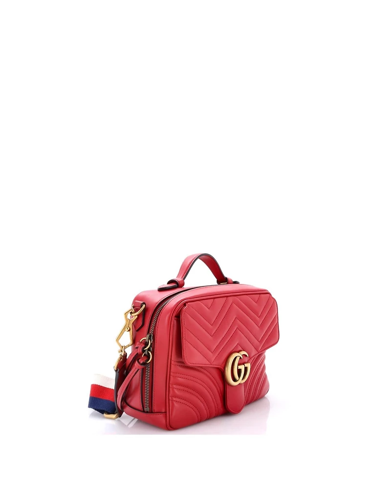 Pre-Owned Gucci Small Gg Marmont Zip Around Camera Bag Matelasse Leather