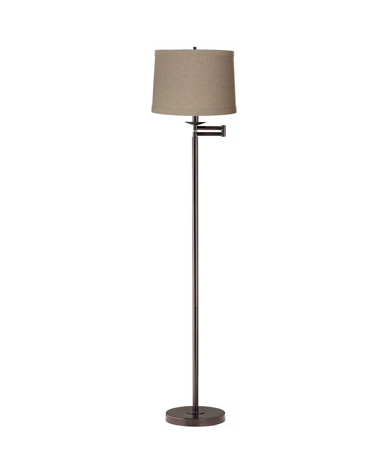 360 Lighting Modern Swing Arm Floor Lamp 60.5" Tall Bronze Natural Linen Drum Shade for Living Room Reading Bedroom Office