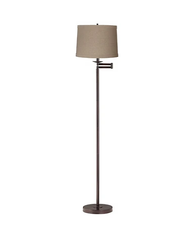 360 Lighting Modern Swing Arm Floor Lamp 60.5" Tall Bronze Natural Linen Drum Shade for Living Room Reading Bedroom Office
