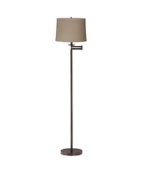 360 Lighting Modern Swing Arm Floor Lamp 60.5" Tall Bronze Natural Linen Drum Shade for Living Room Reading Bedroom Office