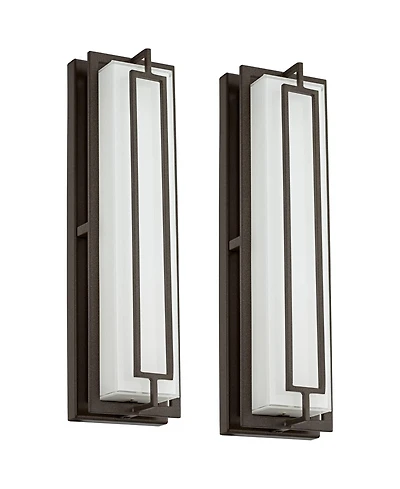 Possini Euro Design Belfonte Modern Outdoor Wall Light Fixtures Set of 2 Bronze Rectangular Frame Led 16 1/4" White Glass for Post Exterior