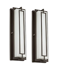 Possini Euro Design Belfonte Modern Outdoor Wall Light Fixtures Set of 2 Bronze Rectangular Frame Led 16 1/4" White Glass for Post Exterior