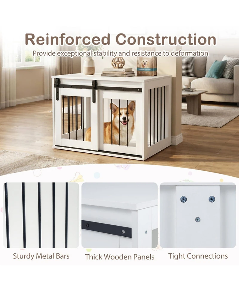 Sugift Dog Crate Furniture Heavy Duty Kennel End Table with Sliding Barn Door for Small and Medium Dogs