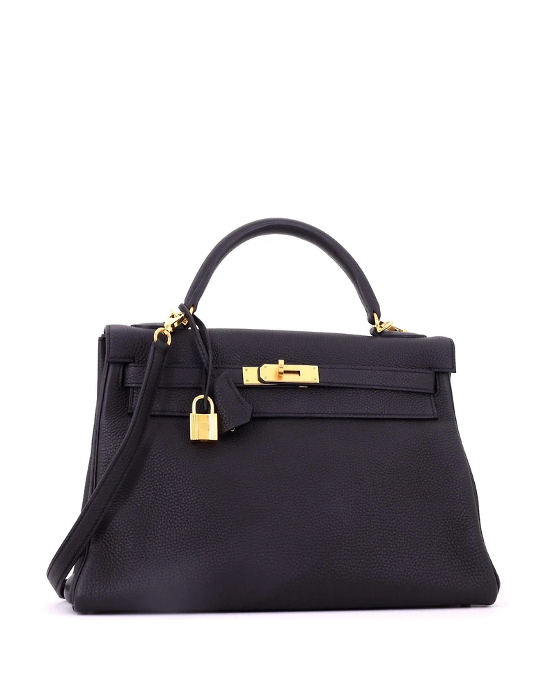 Pre-Owned Hermes Kelly 32 Handbag Black Togo with Gold Hardware