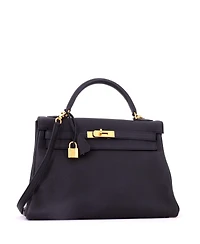 Pre-Owned Hermes Kelly 32 Handbag Black Togo with Gold Hardware