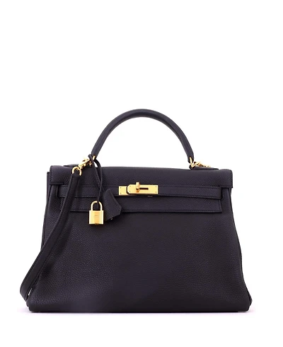 Pre-Owned Hermes Kelly 32 Handbag Black Togo with Gold Hardware