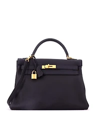 Pre-Owned Hermes Kelly 32 Handbag Black Togo with Gold Hardware