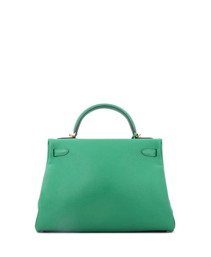 Pre-Owned Hermes Kelly 32 Handbag Green Evercolor with Gold Hardware