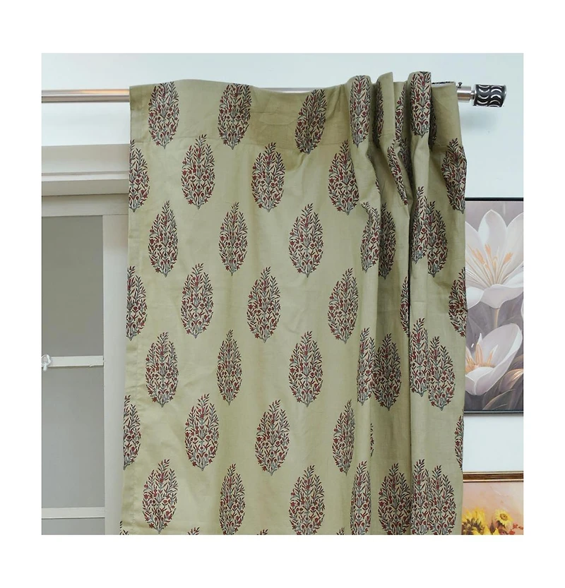 Fabdivine Handmade Vatika Floral Block Print Linen Curtain