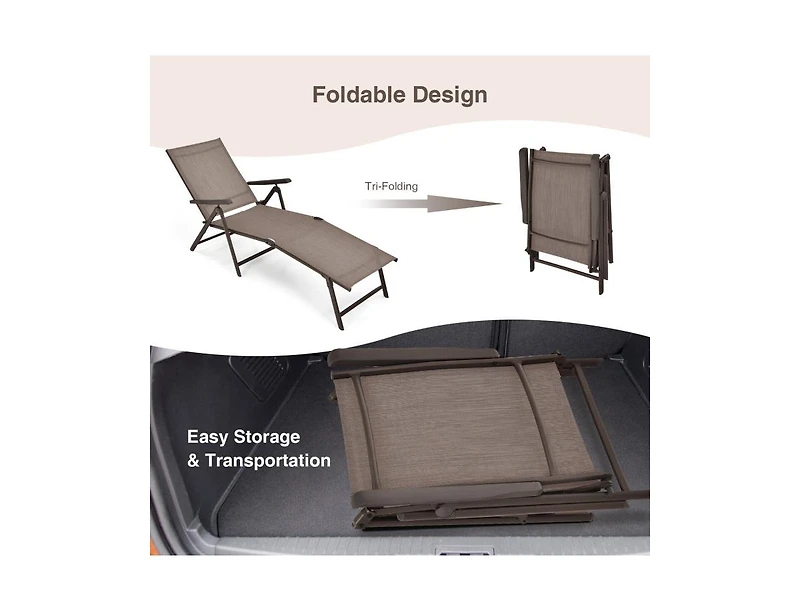 Boyel Living 2 Pieces Foldable Chaise Lounge Chair with 2-Position Footrest