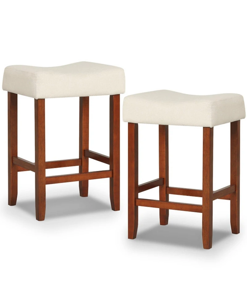 Sugift Set of 2 24 Inch Backless Bar Stools with Curved Linen Seat Cushions and Nailhead Trim