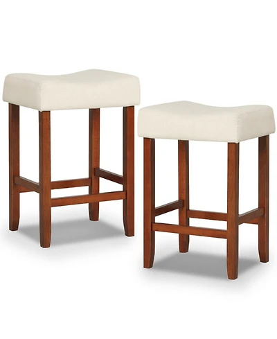 Sugift Set of 2 24 Inch Backless Bar Stools with Curved Linen Seat Cushions and Nailhead Trim