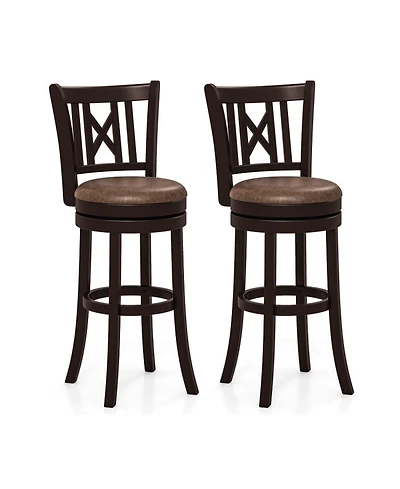 Sugift Set of 2 30 Inch Swivel Bar Stools with Hollowed Backrest and Footrest