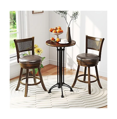 Sugift Set of 2 25 Inch Swivel Bar Stools with Leathaire Upholstery and Rattan Backrest